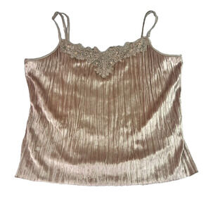 ML Melanie Lyne Camisole Top Womens XL Tan Ruched Strappy Lace Sexy Fairy